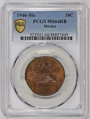 1946 Mo Mexico 20 Centavos Coin PCGS MS64RB Colorful Toning • $58