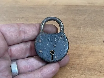 Vintage ACE Small Round Padlock Pressed Steel Locksmith Safe Lock Locksport • $10.44