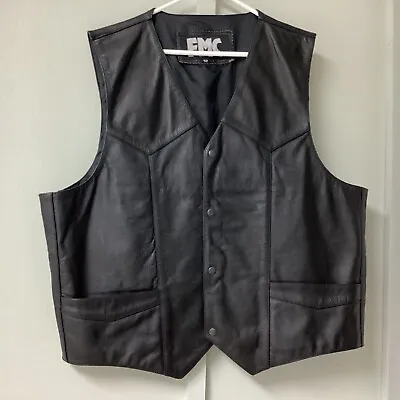 FMC Mens Black Leather Sleeveless Snap Front Collared Motorcycle Vest Size 52 • $29.99