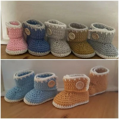 £7.60 • Buy Handmade Crochet First Baby Shoes Baby Girls Boy Booties Boots Ugg Casual Unisex