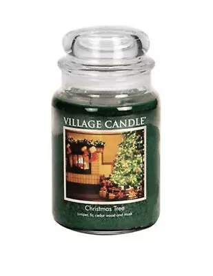 Village Candle Christmas Tree Large Glass Apothecary Jar Scented Candle 26oz • $29.98