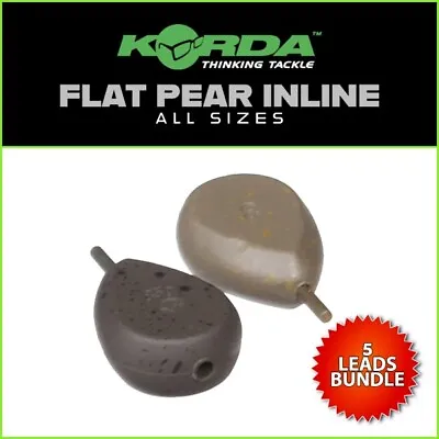 KORDA FLAT PEAR INLINE LEADS (x5) - ALL SIZES | NEW - CARP FISHING WEIGHTS • £9.75