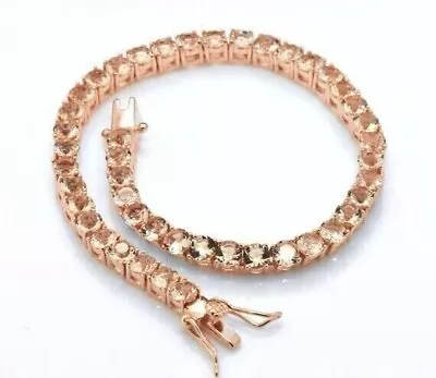 9.50Ct Round Cut Lab Created Morganite 14K Rose Gold Plated Tennis Bracelet 7.5 • $130