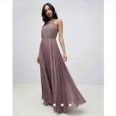 ASOS Size 4 Pleated Halter Maxi Dress Purple Formal Gown Bridesmaid Prom Wedding • £21.62