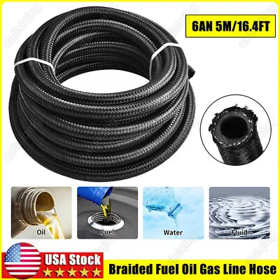 6AN 3/8  Fuel Line Hose Braided Nylon Stainless Steel Oil Gas CPE AN6 16FT Black • $24.99