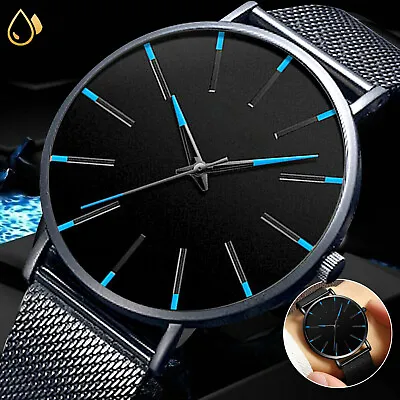 Men's Fashion Ultra Thin Watches Business Stainless Steel Mesh Quartz Watch UK • £5.79