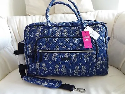VERA BRADLEY Weekender Travel Bag Carry-on Tote Shoulder Strap Seahorse Navy NWT • $120