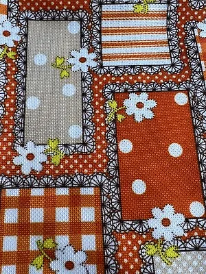 Vtg 70s Flower Power Fabric Polyester Knit Orange White Tan 1.75 Yard 60 Wide • $39.99