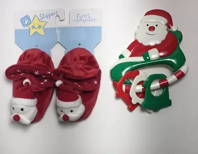 Baby Size 6-12 Months Santa Slippers And Santa Rattle • $9.99