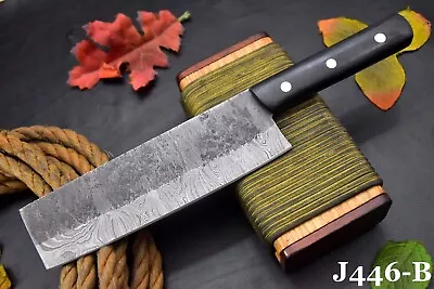 Custom Hammered Damascus Steel Chef Nakri KnifeG-10 Micarta Handle (J446-B) • $29.99