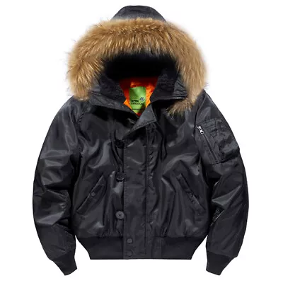 Men's Cotton Thicken Flight Detachable Fur Collar Coat Large Size Loose Jacket • $75.33