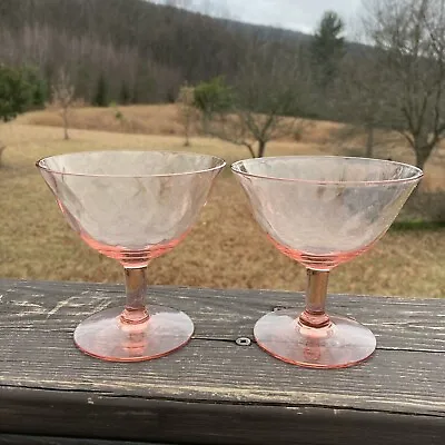 2 Vintage Pink Diamond Optic Wine/Champagne Stemware Depression Glass • $14.61