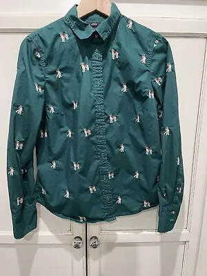 J Crew Dog Days Green Slim Shirt Women’s Size 10 Embroidery Button Up • $24
