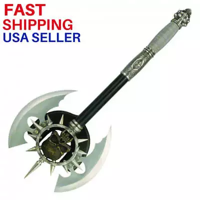 25  Double Head Medieval Battle Axe Fantasy Gothic Death Skull Skeleton + Plaque • $61.95