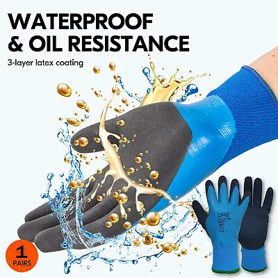 Waterproof Latex Coated Work Safety Grip Gloves Builders Gardening Mechanic • £3.75