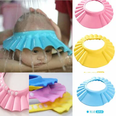£2.39 • Buy Baby Shower Cap Shield Waterproof Hat Adjustable Kids Washing Ears Protection ~