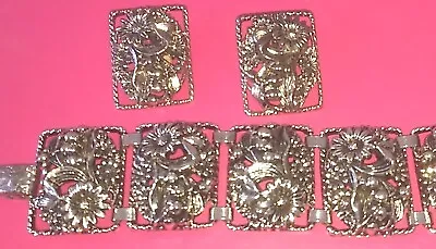 Vintage Sarah Coventry Bracelet  & Earring Set  Flower Garden  Silvertoned  • $28