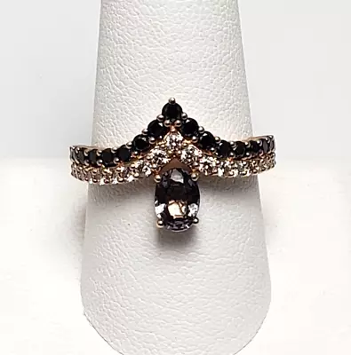 $725 • Buy LeVian 14k Strawberry Rose Gold Vanilla Black Diamond Grey Spinel V Ring 10.75