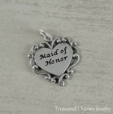 925 Sterling Silver Maid Of Honor Heart Charm - Wedding Bridal Gift Pendant NEW • $14.95