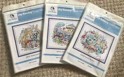 3 X Counted Cross Stitch Kits Alice In Wonderland Cheshire Cat Rabbit Hole Magic • £36