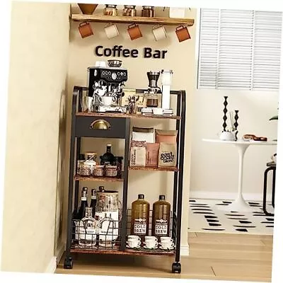  Coffee Bar With Wheels Mobile Coffee Table With Storage Drawer 4-Tier  • $102.77