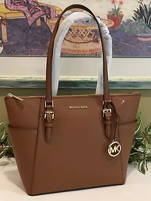 Michael Kors Women Lady Zip Tote Shoulder Bag Luggage Brown Leather Med Large • $123.99