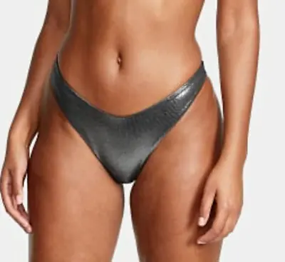 NWT HOT Victoria's Secret Metallic Silver Foil Cheeky Brazilian Swim Bottom~ XS • $29.99