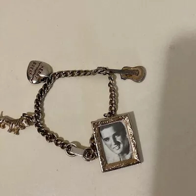 Vintage 1956 Elvis Presley Charm Bracelet Photo Frame Guitar Heart & Hound Dog • $35