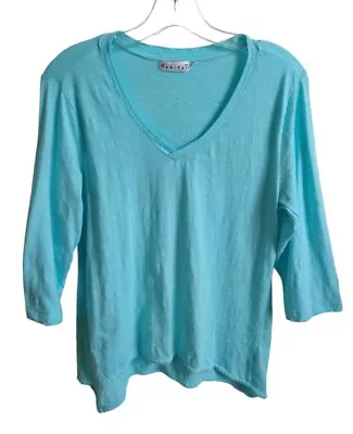 Habitat Womens Top Size Medium Aqua Blue Cotton V Neck* Flaw* Read-#L9 • $7.99