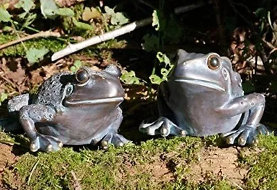 £9.99 • Buy 2x Frog Garden Ornaments Set Resin Toad Decoration Bronze Effect Lawn Statue