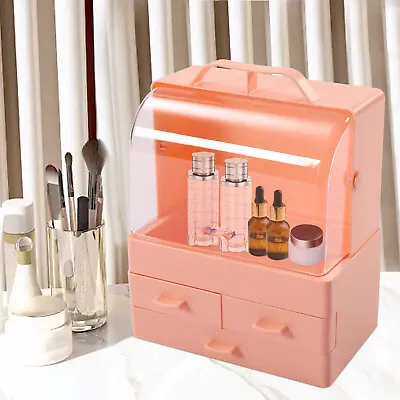 Tabletop Pink Modern Makeup Box Rectangular Cosmetics Storage Box 4 Compartments • $13.30