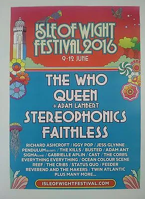 £9.99 • Buy Isle Of Wight Festival 2016 A3 Poster Iow The Who Queen Stereophonics