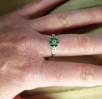 9ct Gold Emerald & Diamond Hallmarked Ring Size N • £145