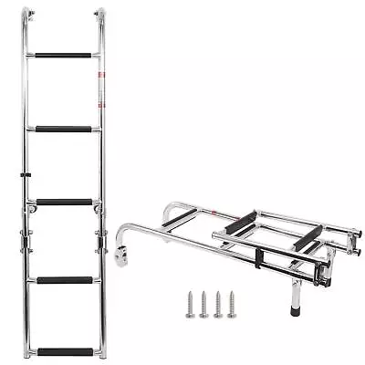 5 Step Folding Ladder Boat Stern Removable Marine Stainless Steel Polished • $71.99