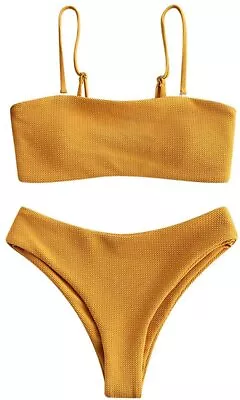 ZAFUL Bandeau Bikini Set Textured Removable Straps High Cut Bathing Suit • $51.90