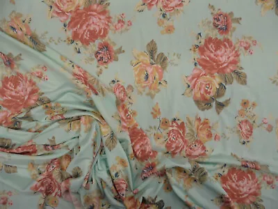 Printed DTY Spandex Stretch Apparel Fabric Light Mint Mauve Pink Floral A409 • $2.99