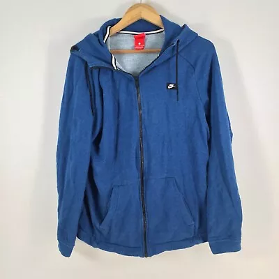 Nike Mens Jacket Size L Blue Full Zip Hooded Long Sleeve Cotton Blend 080529 • $34.95