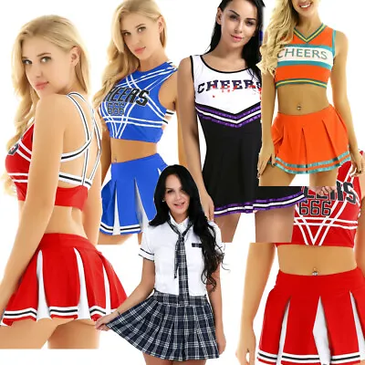 Women Cheer Leader Dress Costume School Girl Top Skirt Fancy Uniform Cosplay • £11.22