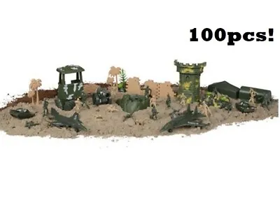 Large 100 PC Soldiers Playset Green Plastic Toy For Army Military War Soldier • £19.99