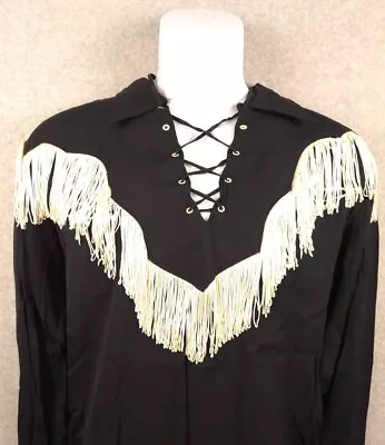 Vintage H Bar C Ranchwear Men's Western Cowboy Shirt Fringed Large Black • $105