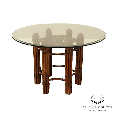 D. Heritage British Colonial Style Round Glass Top Bamboo Pedestal Dining Table • $1495