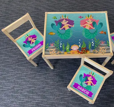 £29.99 • Buy Personalised STICKER ONLY For IKEA LATT Kids Table And 2 Chairs Mermaid Design