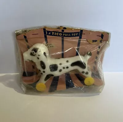 Vintage E. Rosen Tico Toys Valentine Dalmatian Dog Yellow Wheels 1940s-50s • $149.99