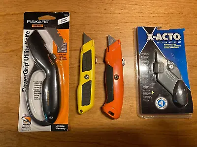$16 • Buy 4 Vintage Utility Knives, Fiskcars PowerGrip, Stanley 10779, X-Acto Board Cutter