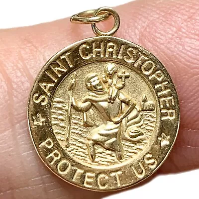 Vintage 14k Gold St Christopher Medal Pendant Charm “Ma” Michael Anthony • $245