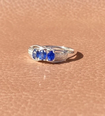 £20 • Buy 925 Silver + Blue Spinel Trilogy Ring