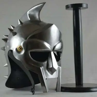 Medieval Maximus Gladiator Helmet With Wooden Stand Wearable Solid Metal Helmet • $76.50