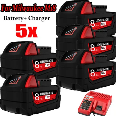 5X Battery For Milwaukee M18 Lithium 8.0Ah HIGH Capacity 48-11-1890/Charger • $115.99