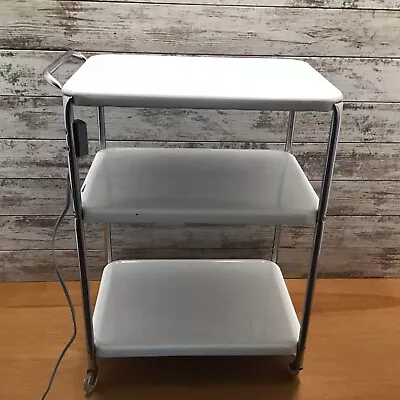 Vintage Cosco Metal Electric Kitchen 3 Tier Rolling Cart MCM White No 12-205 • $149.95