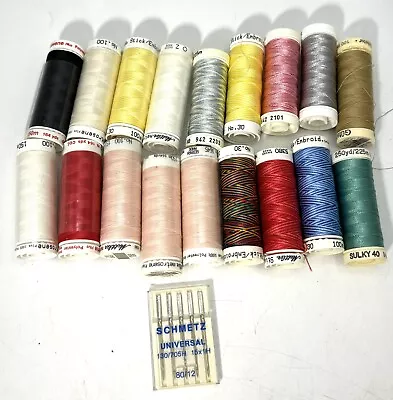 Embroidery Sewing Thread Lot Mettler Sulky 18 Spools Pink Yellow Blue Red Gray • $13.59